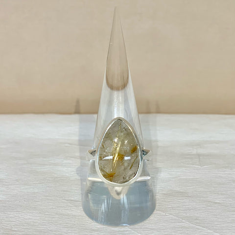 Sterling Silver Pear-Shaped Golden Rutilated Quartz Ring - G8551