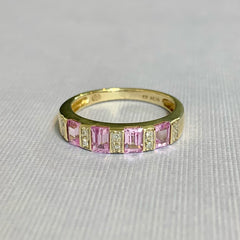 9ct Yellow Gold Pink Sapphire and Diamond Ring - R2365