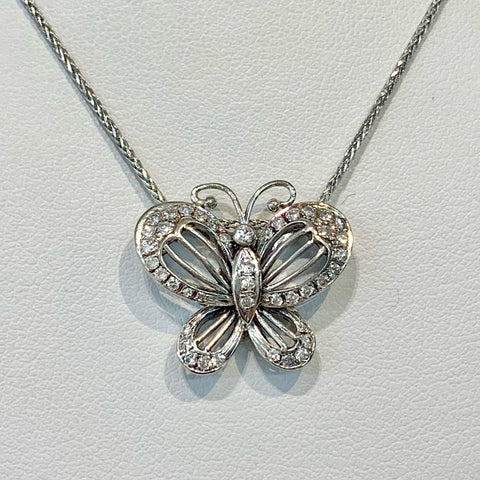 14ct White Gold Handmade Diamond Butterfly Pendant - G7381