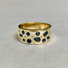 9ct Yellow Gold Australian Sapphire and Diamond Ring - R1914
