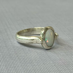 Sterling Silver Solid Oval White Opal Ring - R2754