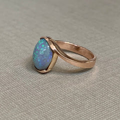 9ct Rose Gold Solid Opal Cross Over Ring - R2753