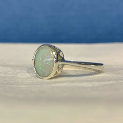 Sterling Silver Solid Coober Pedy White Opal Ring - R2789