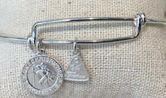 Sterling Silver Adjustable Bangle with Medium Round Saint Christopher Charm - G6873