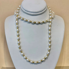 Yellow Gold Plated Rice Pearl Necklet - G8203