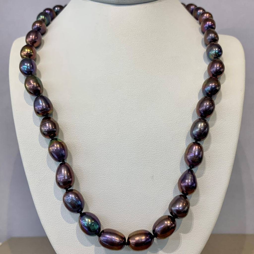 8-8.5mm Black Rice Pearl Necklace Strand - P1078