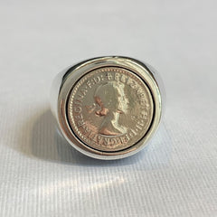 Sterling Silver 3 Pence Coin Ring - G7466