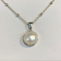 Sterling Silver Rosario Chain Freshwater Mabe Pearl - G7729