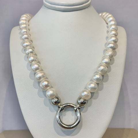 White Freshwater Pearl Necklet with Sterling Silver O-Ring - G7704