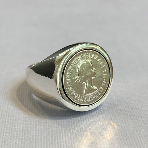 Sterling Silver 3 Pence Coin Ring - G7466
