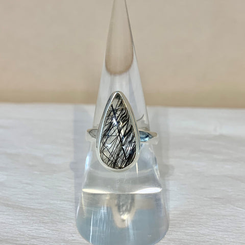 Sterling Silver Black Rutilated Quartz Pear-Shape Ring - G8554
