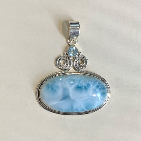 Sterling Silver Large Oval Larimar and Blue Topaz Pendant - G8525