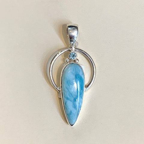 Sterling Silver Long Pear-Shape Larimar and Blue Topaz Pendant - G8529