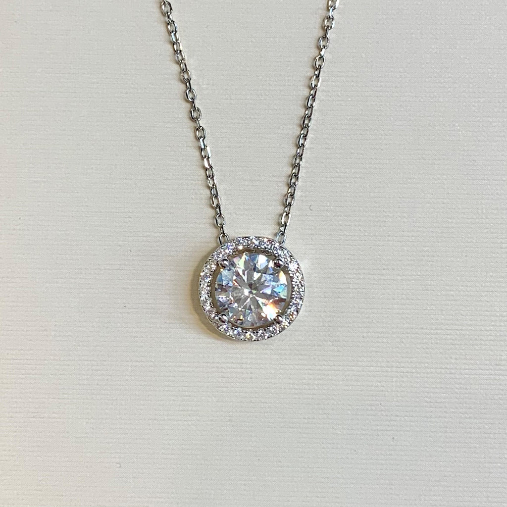 Sterling Silver 2ct Round Moissanite Halo Pendant - G8659