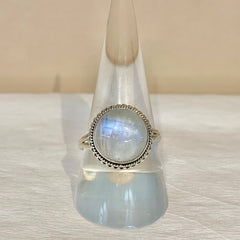 Sterling Silver Round Moonstone Ring - G7613