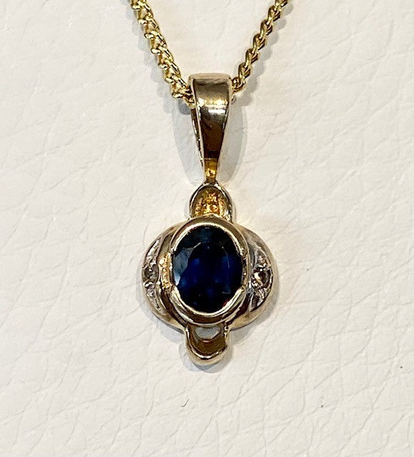 9ct Yellow Gold Sapphire and Diamond Pendant - G1218