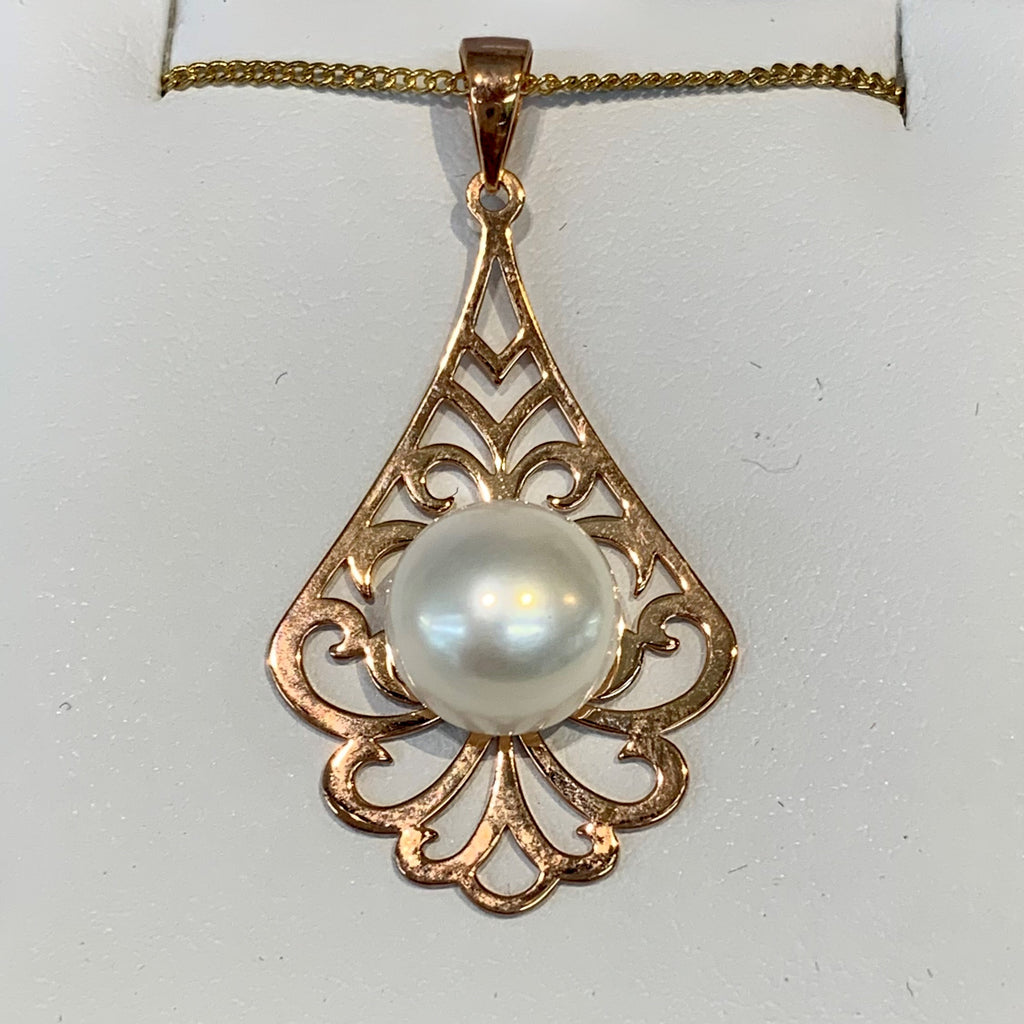 Rose Gold Plated Filigree Pendant with Freshwater Pearl - P1175
