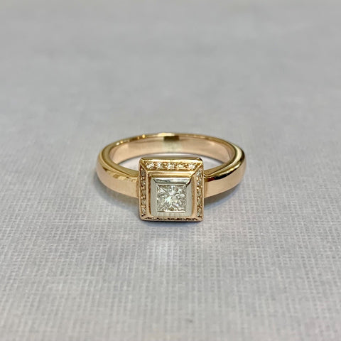 9ct Rose Gold & Palladium 50pt Princess Cut Diamond Engagement Ring - R1879
