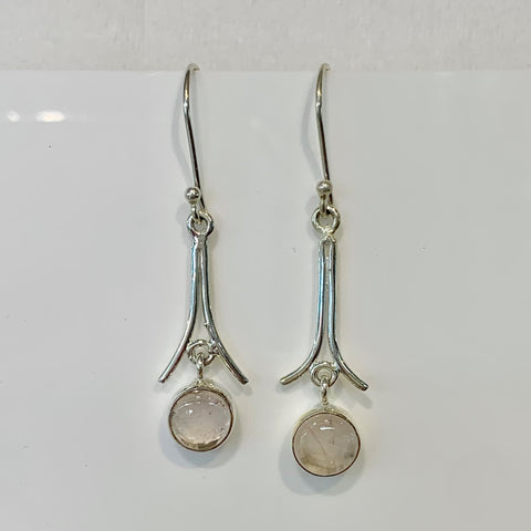 Sterling Silver Round Rose Quartz Drop Earrings - G8509