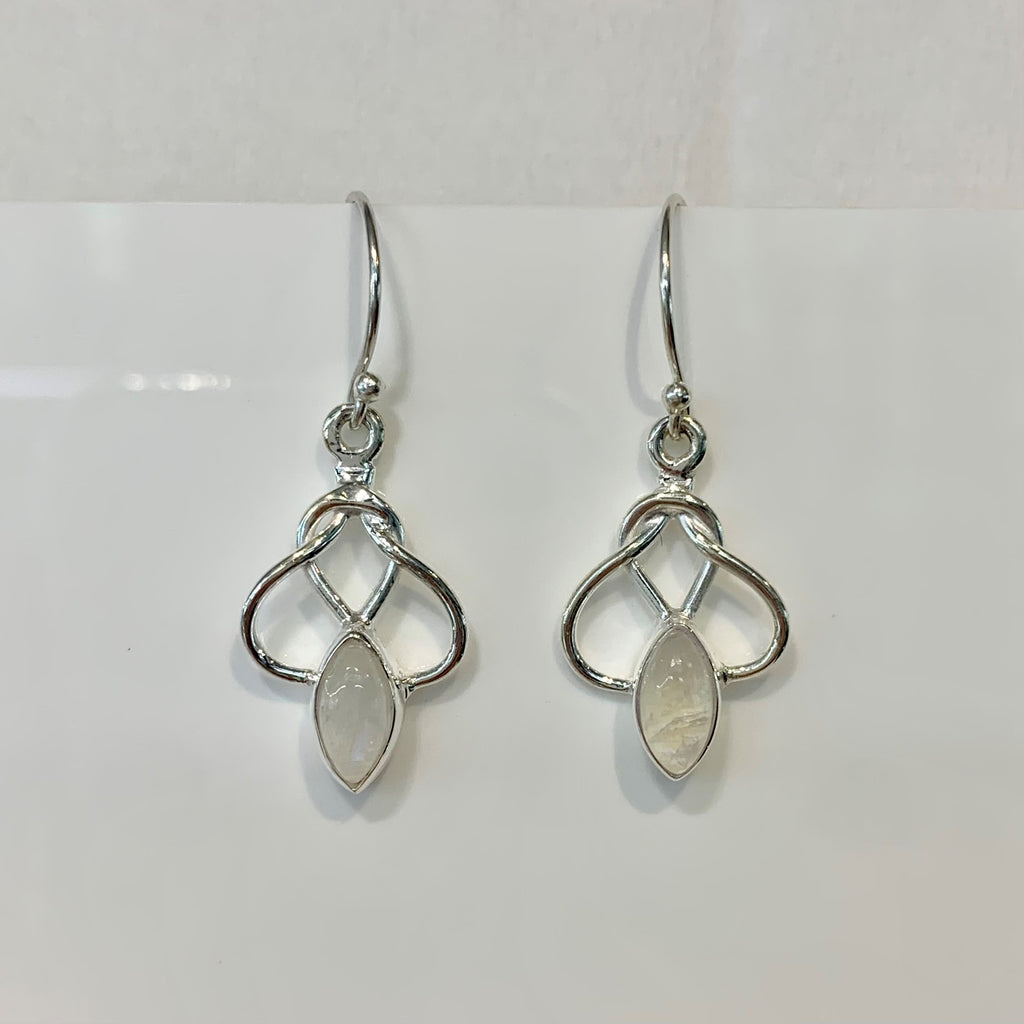 Sterling Silver Marquise Moonstone Twisted Drop Earrings - G8494