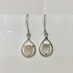 Sterling Silver Oval Rose Quartz Drop Earrings - G8506