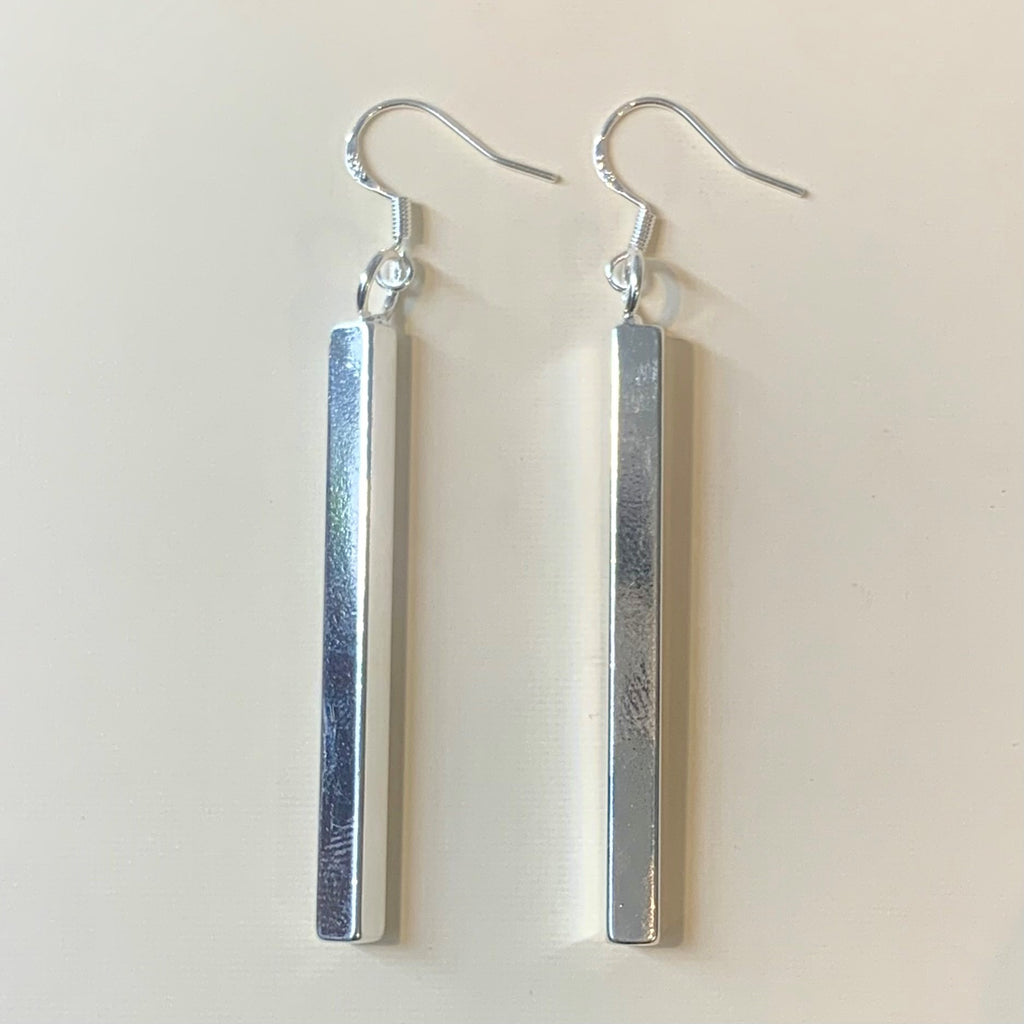 Sterling Silver Large Square Bar Drop Earrings - G8667
