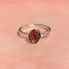 Sterling Silver Oblong Watermelon Tourmaline Ring - G8538