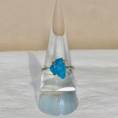 Sterling Silver Rough Claw Set Apatite Ring - R2734