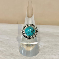 Sterling Silver Round Turquoise Floral Ring - G7622